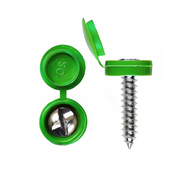 Screws with Green Caps - Closeup